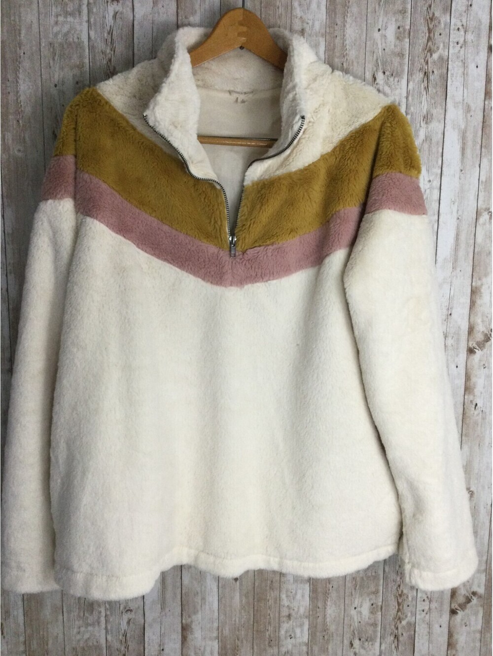 Hem & Thread Furry Hoodie Sweatshirt Pullover Women's Large 1/4 Zip Lined NICE